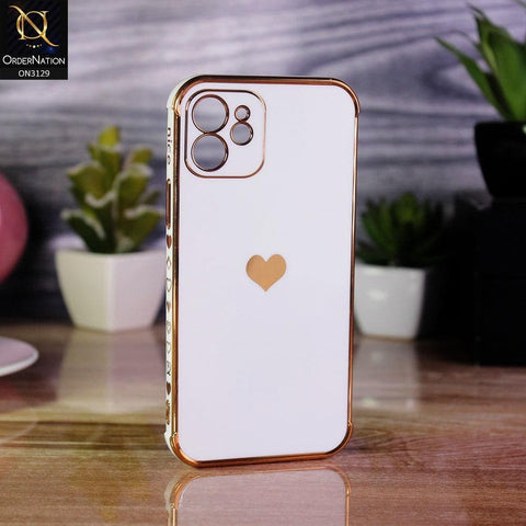 iPhone 12 Mini Cover - White - Electroplated Love Heart Soft Shiny Case