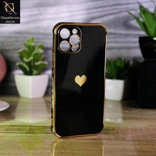 iPhone 12 Pro Cover - Black - Electroplated Love Heart Soft Shiny Case