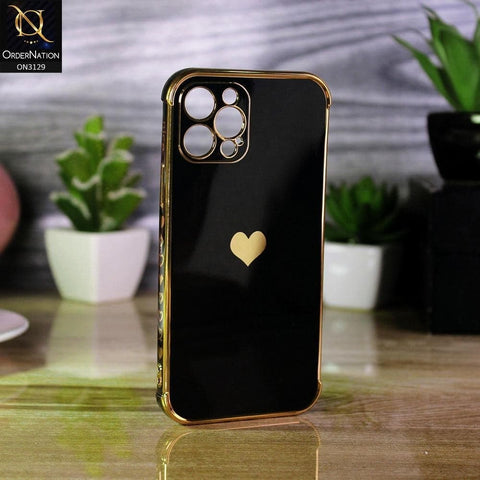 iPhone 13 Pro Max Cover - Black - Electroplated Love Heart Soft Shiny Case