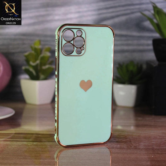 iPhone 12 Pro Max Cover - Mint Green - Electroplated Love Heart Soft Shiny Case