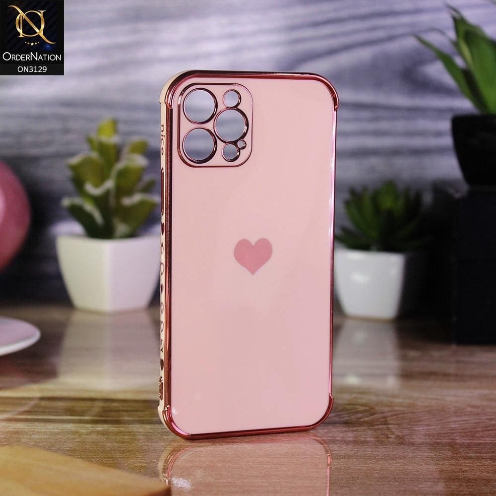 iPhone 13 Pro Max Cover - Rose Gold - Electroplated Love Heart Soft Shiny Case