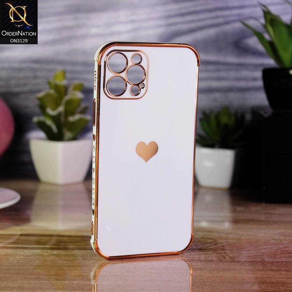 iPhone 12 Pro Max Cover - White - Electroplated Love Heart Soft Shiny Case