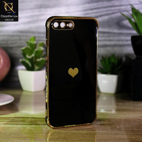 iPhone 8 Plus / 7 Plus Cover - Black - Electroplated Love Heart Soft Shiny Case