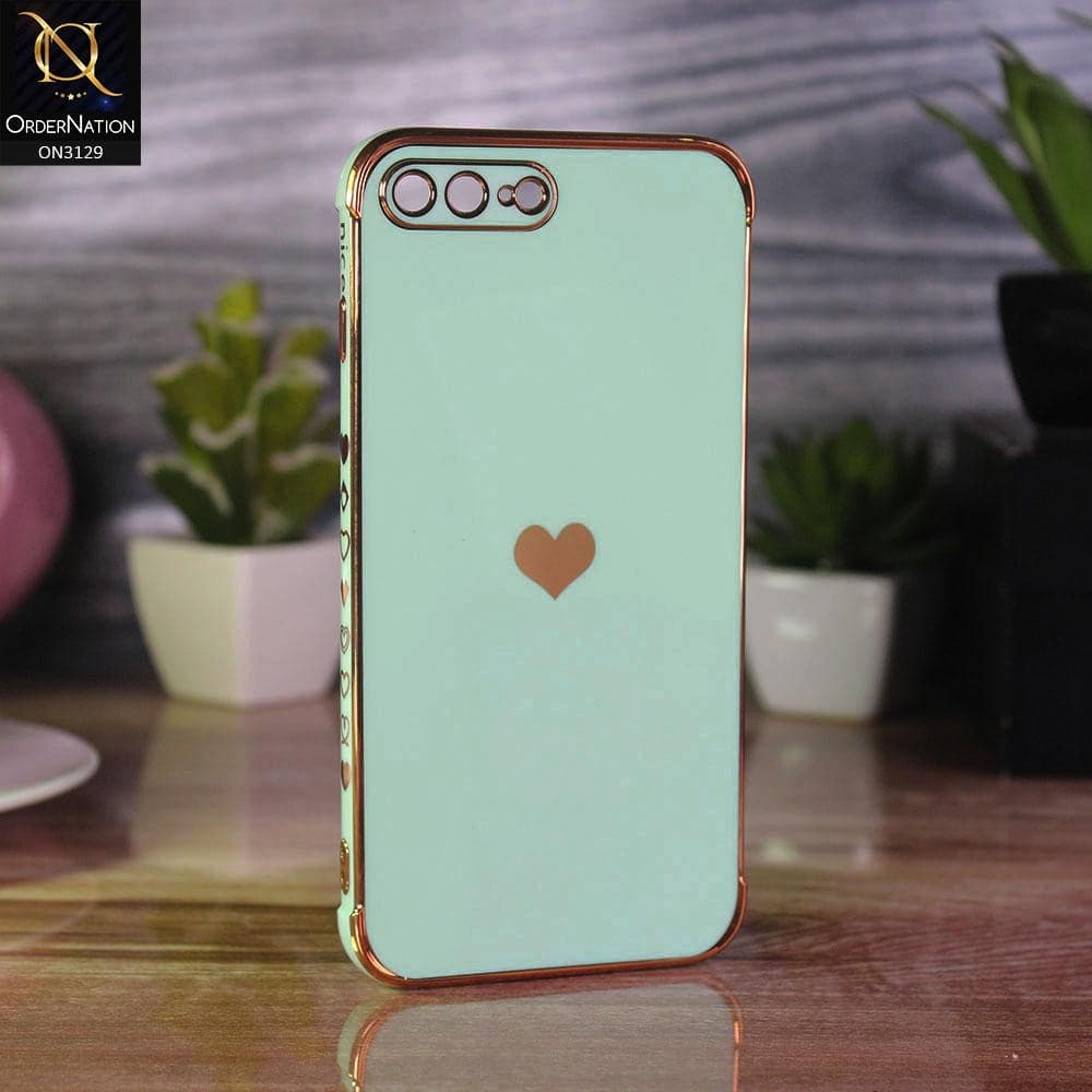 iPhone 8 Plus / 7 Plus Cover - Mint Green - Electroplated Love Heart Soft Shiny Case