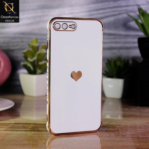 iPhone 8 Plus / 7 Plus Cover - White - Electroplated Love Heart Soft Shiny Case
