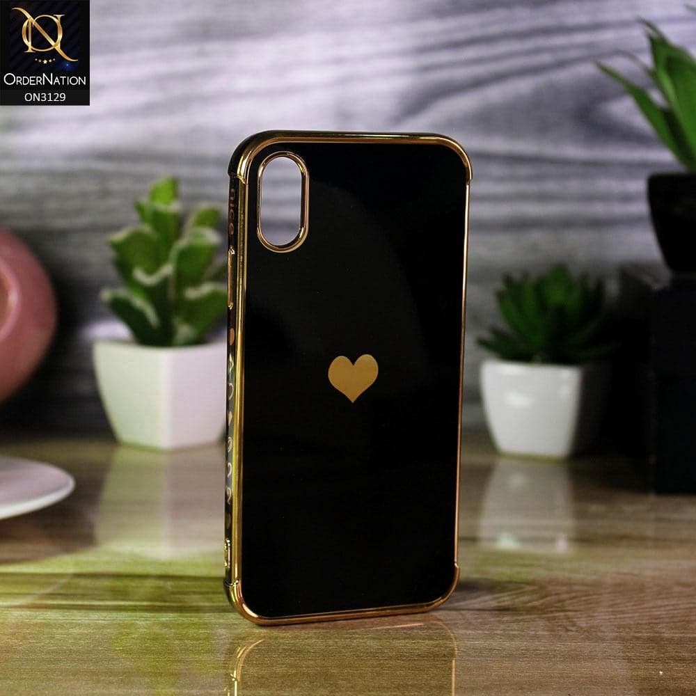 iPhone XS / X Cover - Black - Electroplated Love Heart Soft Shiny Case