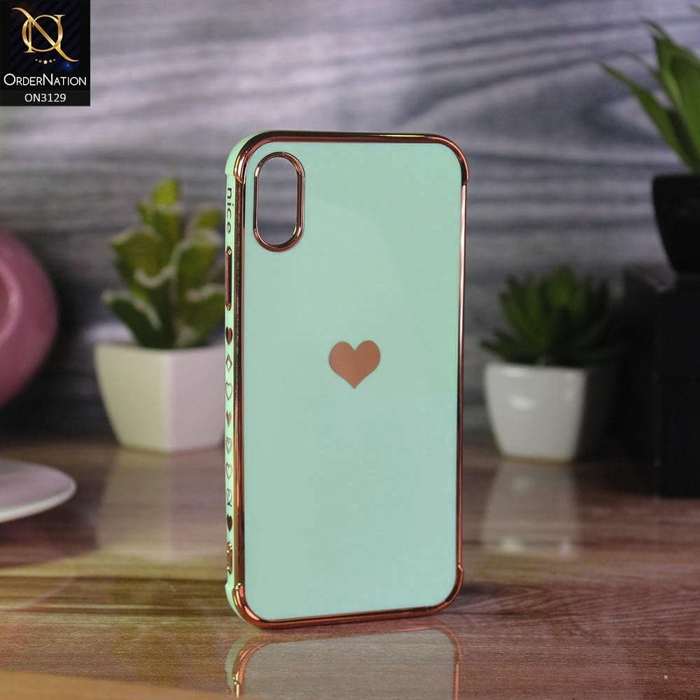 iPhone XS / X Cover - Mint Green - Electroplated Love Heart Soft Shiny Case