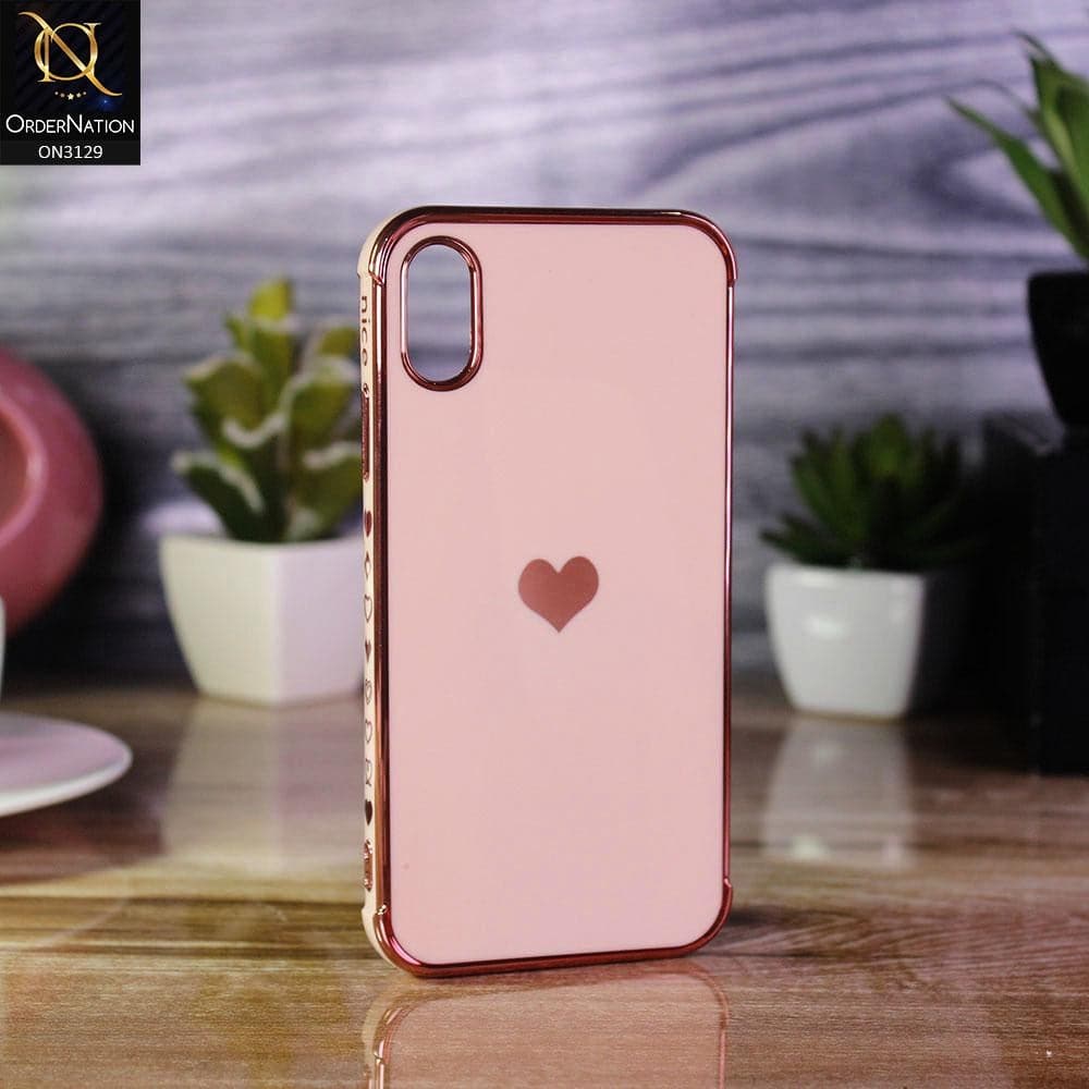 iPhone XS / X Cover - Rose Gold - Electroplated Love Heart Soft Shiny Case