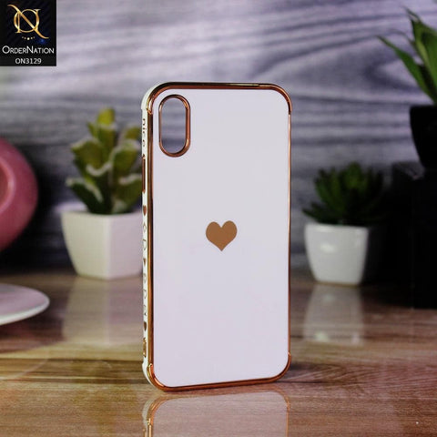 iPhone XS / X Cover - White - Electroplated Love Heart Soft Shiny Case