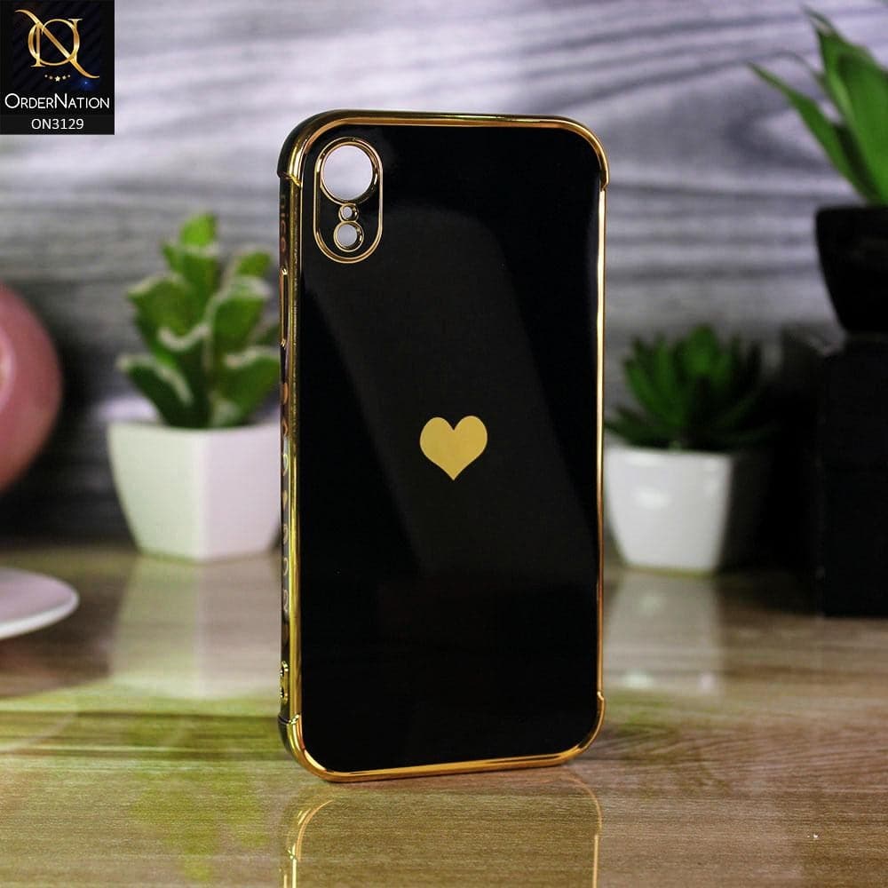 iPhone XR Cover - Black - Electroplated Love Heart Soft Shiny Case