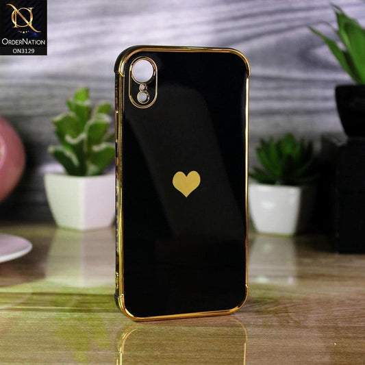 iPhone XR Cover - Black - Electroplated Love Heart Soft Shiny Case