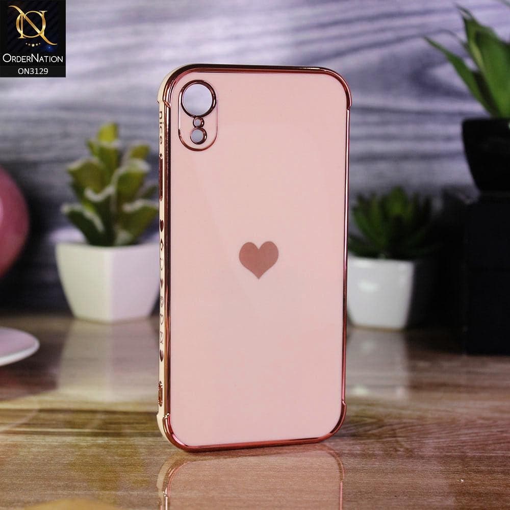 iPhone XR Cover - Rose Gold - Electroplated Love Heart Soft Shiny Case
