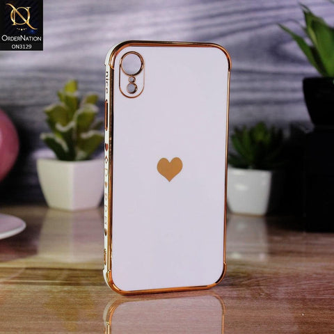 iPhone XR Cover - White - Electroplated Love Heart Soft Shiny Case