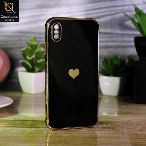 iPhone XS Max Cover - Black - Electroplated Love Heart Soft Shiny Case