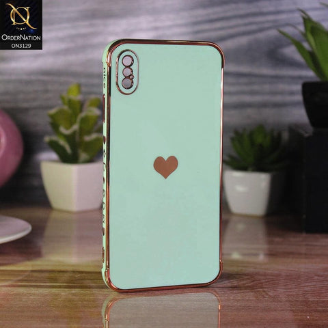 iPhone XS Max Cover - Mint Green - Electroplated Love Heart Soft Shiny Case