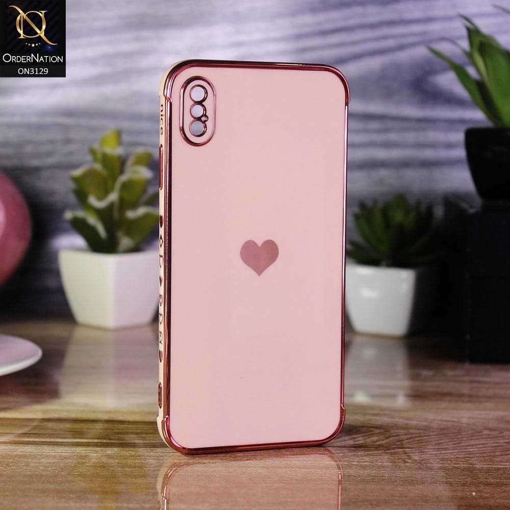 iPhone XS Max Cover - Rose Gold - Electroplated Love Heart Soft Shiny Case