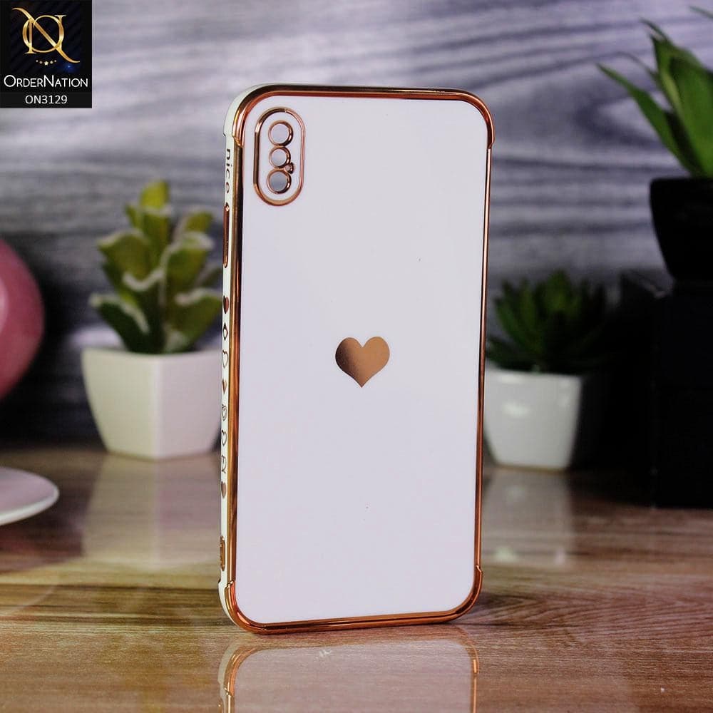 iPhone XS Max Cover - White - Electroplated Love Heart Soft Shiny Case