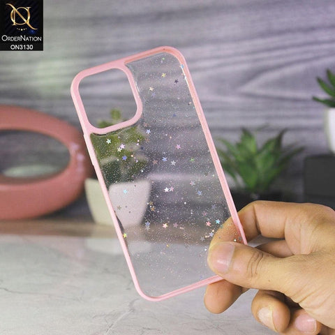 iPhone 13 Pro Cover - Pink - New Bling Twinkle Stars Candy Color Soft Border Case