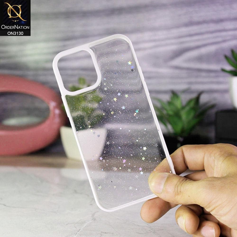 iPhone 12 Pro Max Cover - White - New Bling Twinkle Stars Candy Color Soft Border Case