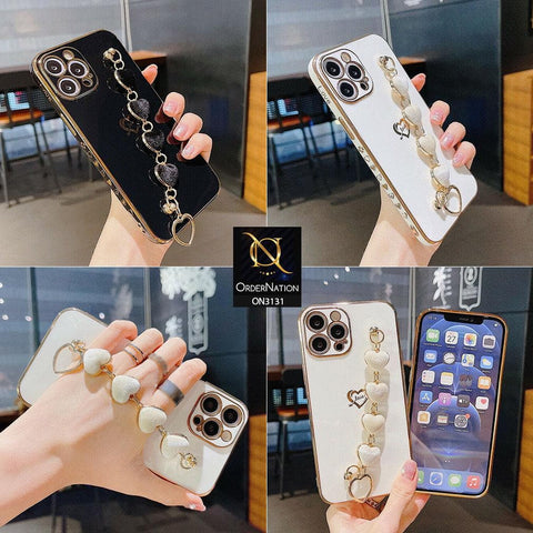 iPhone 12 Pro Max Cover - Black - Luxury Electroplated Love Heart Bracelet Soft Shiny Case