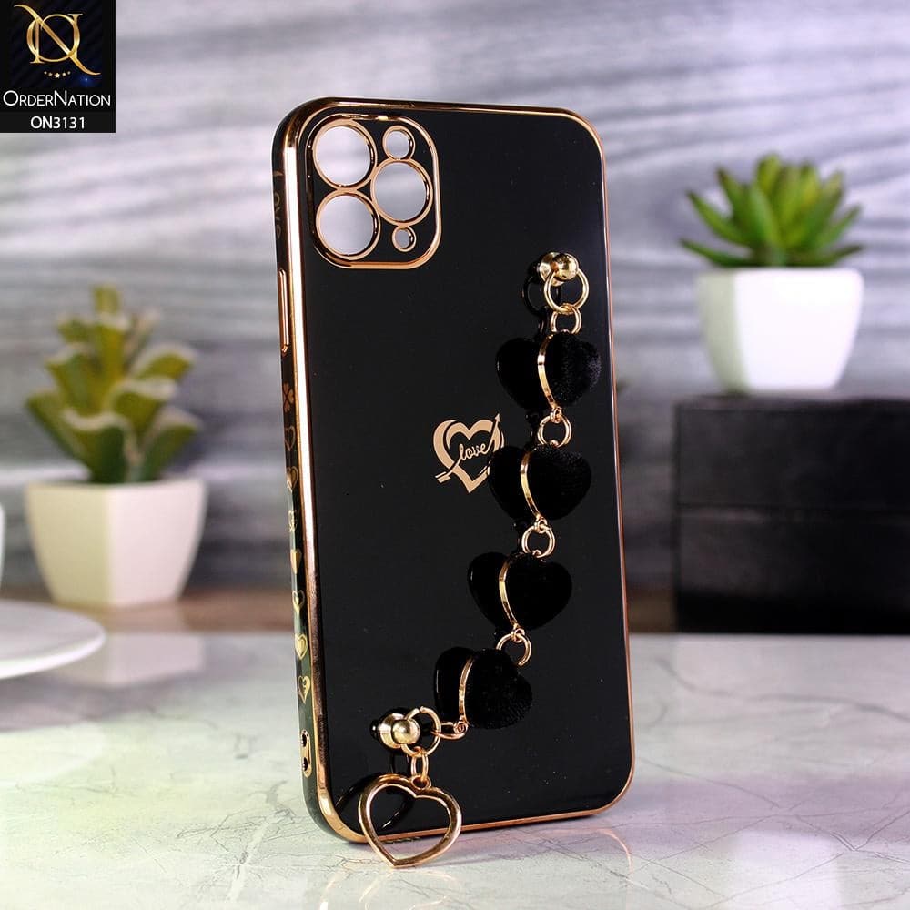 iPhone 11 Pro Cover - Black - Luxury Electroplated Love Heart Bracelet Soft Shiny Case