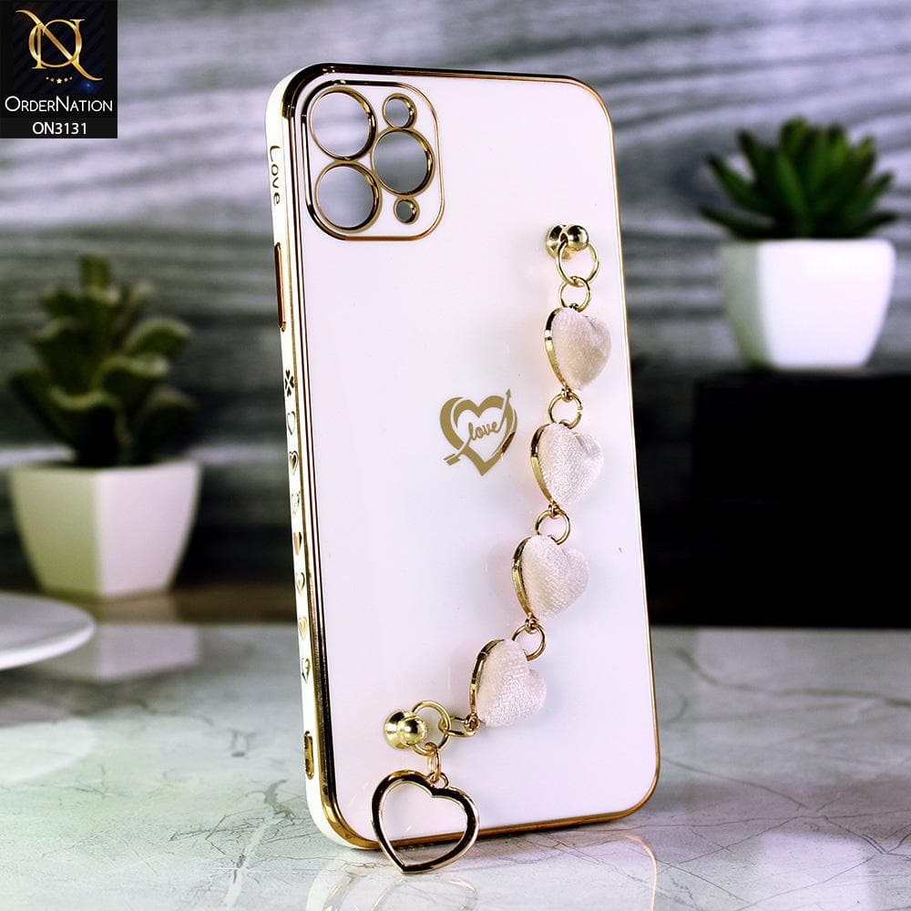 iPhone 11 Pro Max Cover - White - Luxury Electroplated Love Heart Bracelet Soft Shiny Case