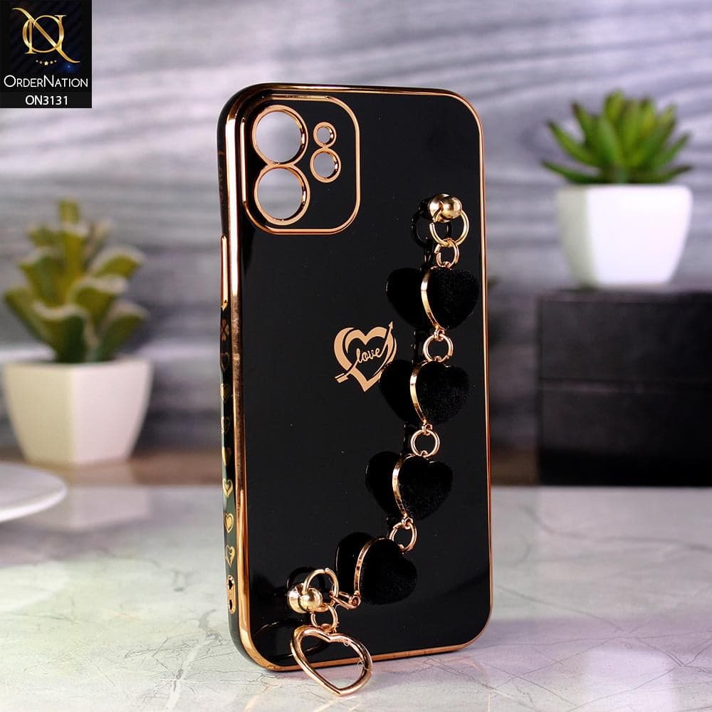 iPhone 12 Cover - Black - Luxury Electroplated Love Heart Bracelet Soft Shiny Case