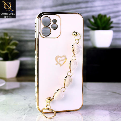 iPhone 12 Mini Cover - White - Luxury Electroplated Love Heart Bracelet Soft Shiny Case