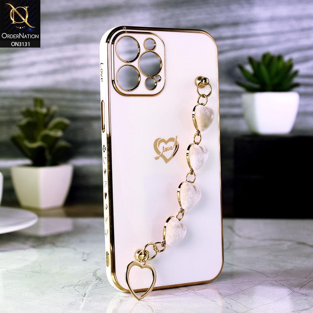 iPhone 13 Pro Cover - White - Luxury Electroplated Love Heart Bracelet Soft Shiny Case