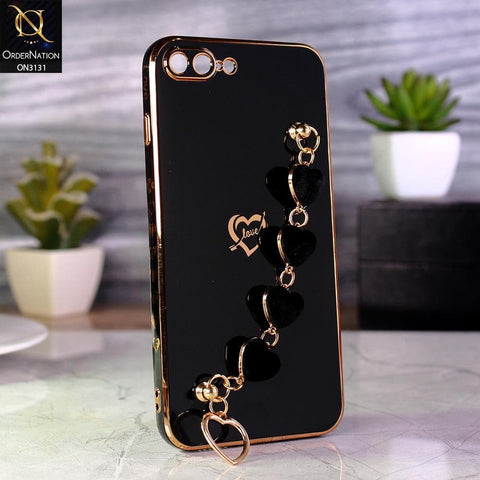 iPhone 8 Plus / 7 Plus Cover - Black - Luxury Electroplated Love Heart Bracelet Soft Shiny Case