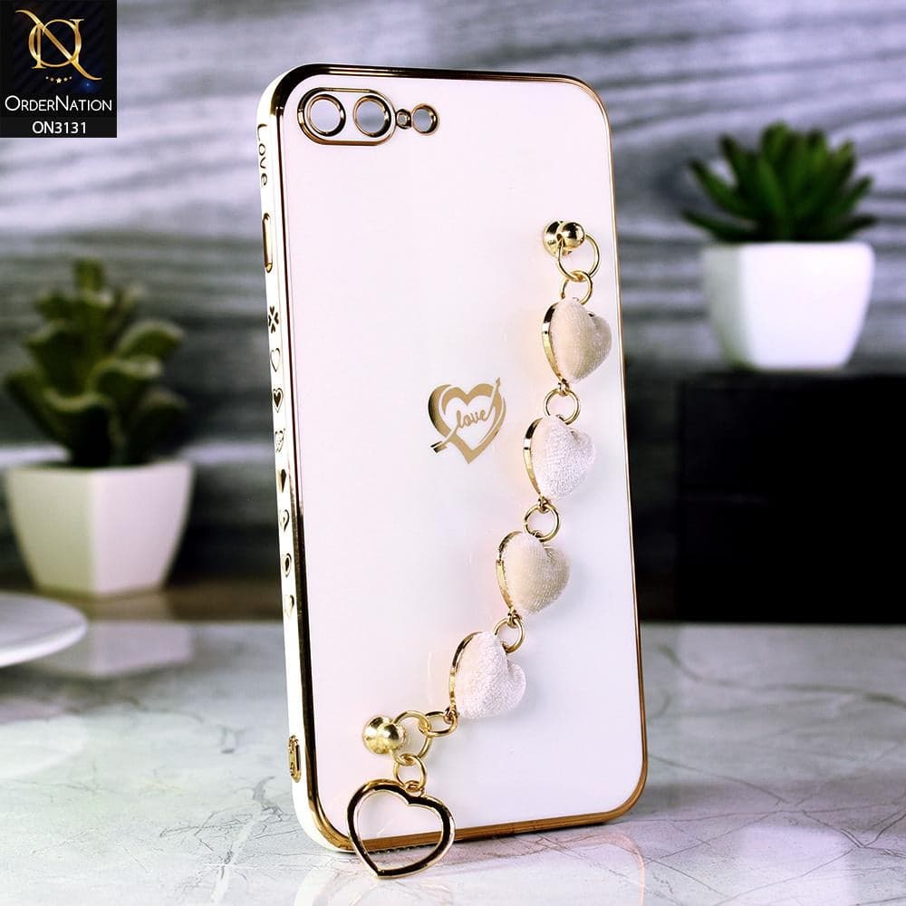 iPhone 8 Plus / 7 Plus Cover - White - Luxury Electroplated Love Heart Bracelet Soft Shiny Case