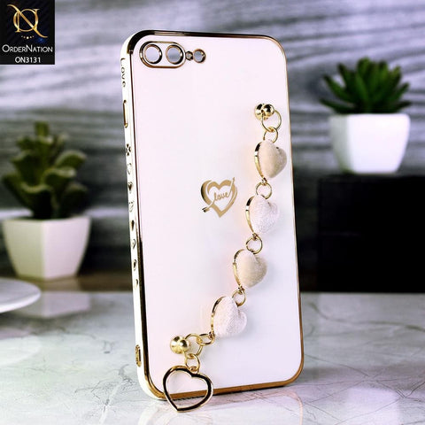 iPhone 8 Plus / 7 Plus Cover - White - Luxury Electroplated Love Heart Bracelet Soft Shiny Case
