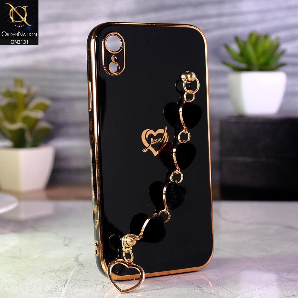 iPhone XR Cover - Black - Luxury Electroplated Love Heart Bracelet Soft Shiny Case