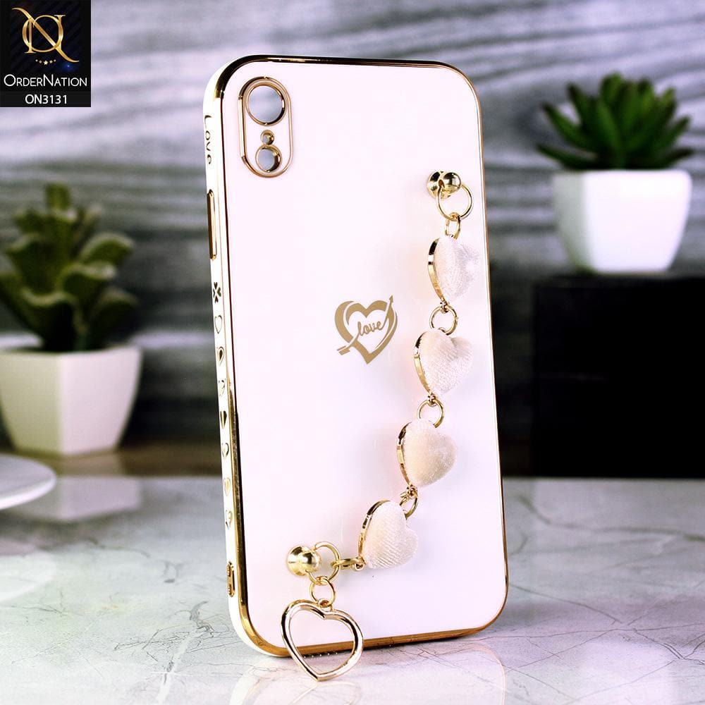 iPhone XR Cover - White - Luxury Electroplated Love Heart Bracelet Soft Shiny Case