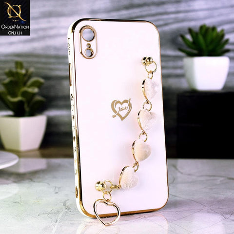 iPhone XR Cover - White - Luxury Electroplated Love Heart Bracelet Soft Shiny Case