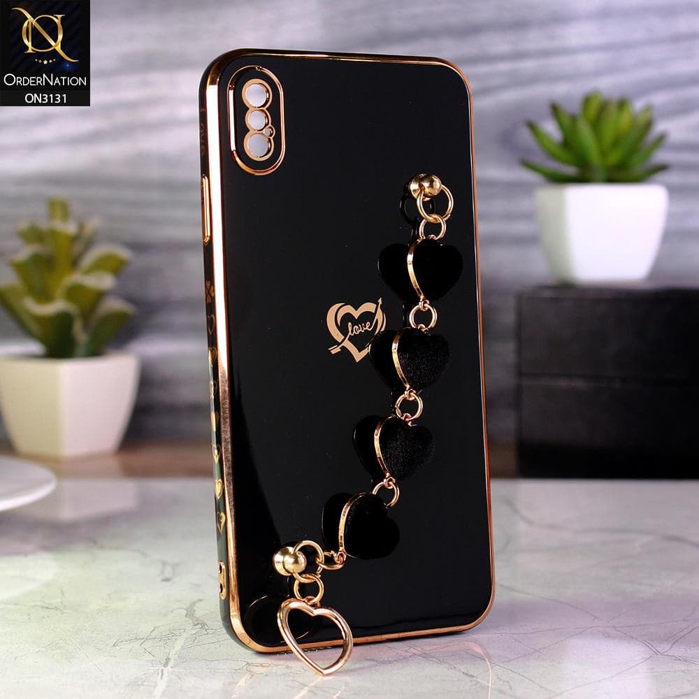 iPhone XS Max Cover - Black - Luxury Electroplated Love Heart Bracelet Soft Shiny Case
