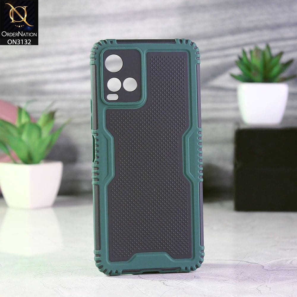 Vivo Y21 Cover - Green - Shockproff Dotted Hybrid Soft Case