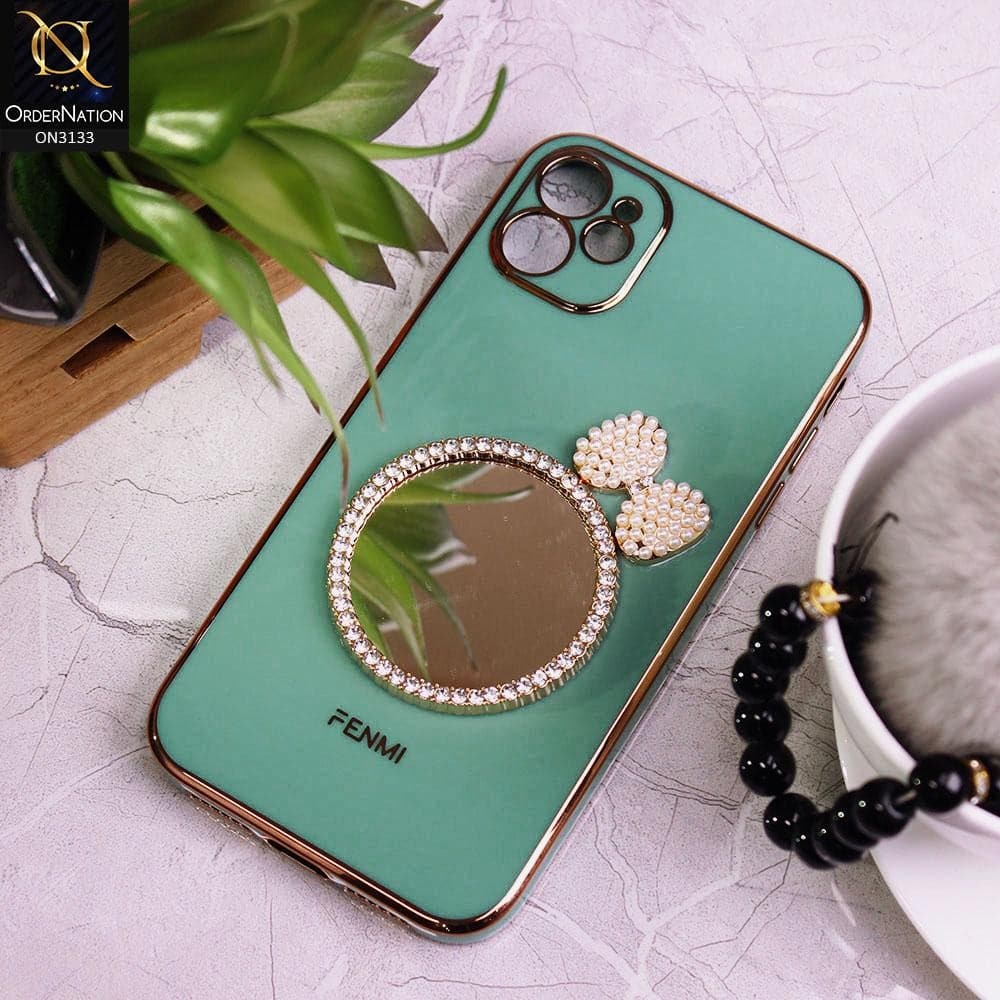 iPhone 11 Cover - Turqoise - Electroplated Borders Diamond Mirror Pearl Bow Shiny Soft Case with Camera Protection