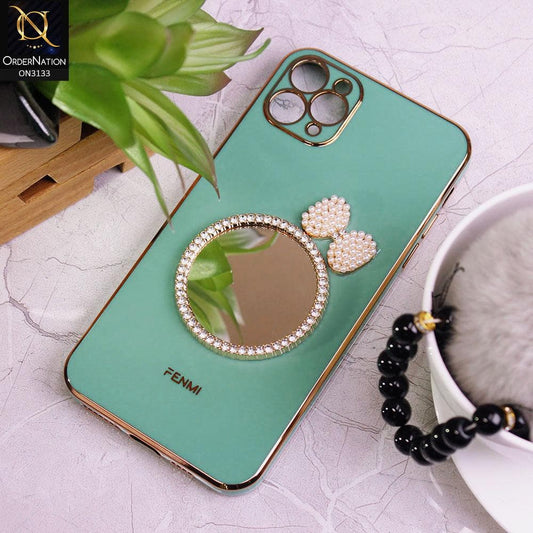 iPhone 11 Pro Cover - Turqoise - Electroplated Borders Diamond Mirror Pearl Bow Shiny Soft Case with Camera Protection