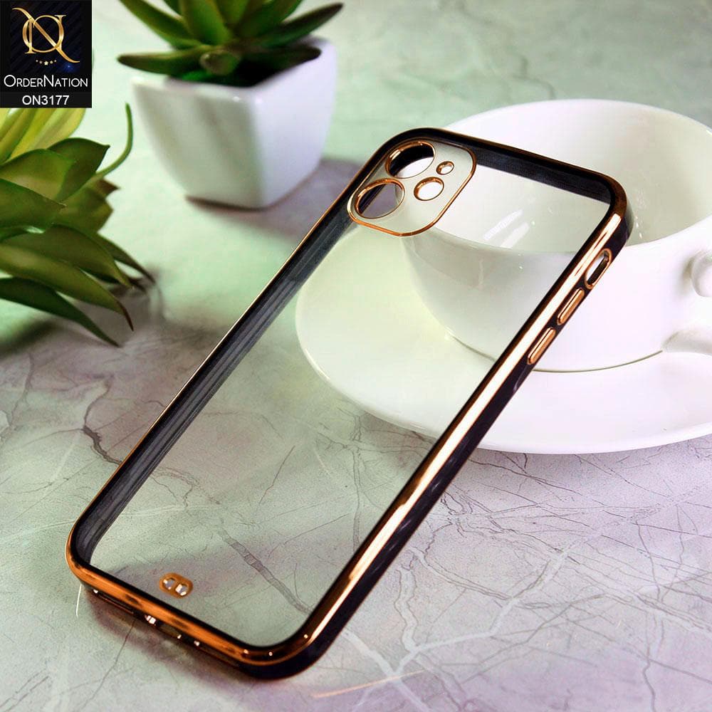 iPhone 11 Cover - Black - Eletroplating Soft Square Straight Edge Transparent Soft Case With Camera Protection