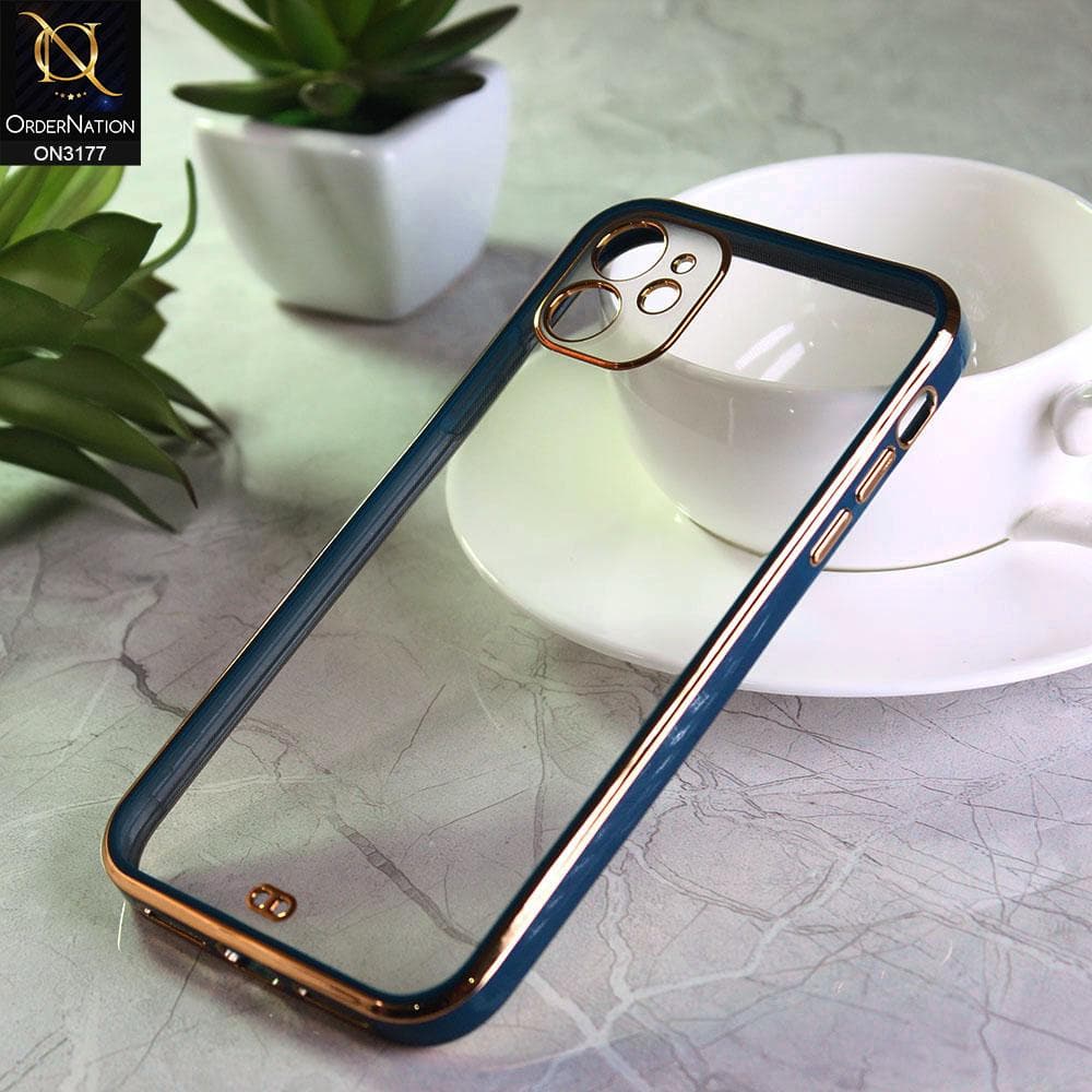 iPhone 11 Cover - Blue - Eletroplating Soft Square Straight Edge Transparent Soft Case With Camera Protection