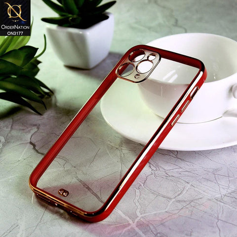 iPhone 11 Pro Max Cover - Red - Eletroplating Soft Square Straight Edge Transparent Soft Case With Camera Protection
