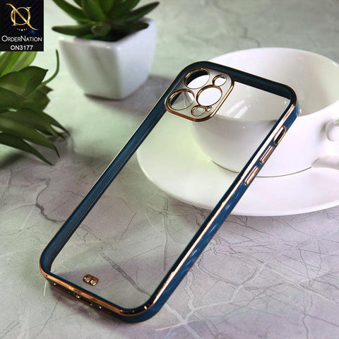 iPhone 12 Pro Max Cover - Blue - Eletroplating Soft Square Straight Edge Transparent Soft Case With Camera Protection
