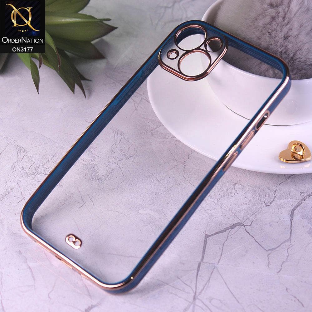 iPhone 13 Cover - Blue - Eletroplating Soft Square Straight Edge Transparent Soft Case With Camera Protection