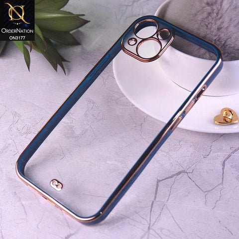 iPhone 13 Cover - Blue - Eletroplating Soft Square Straight Edge Transparent Soft Case With Camera Protection