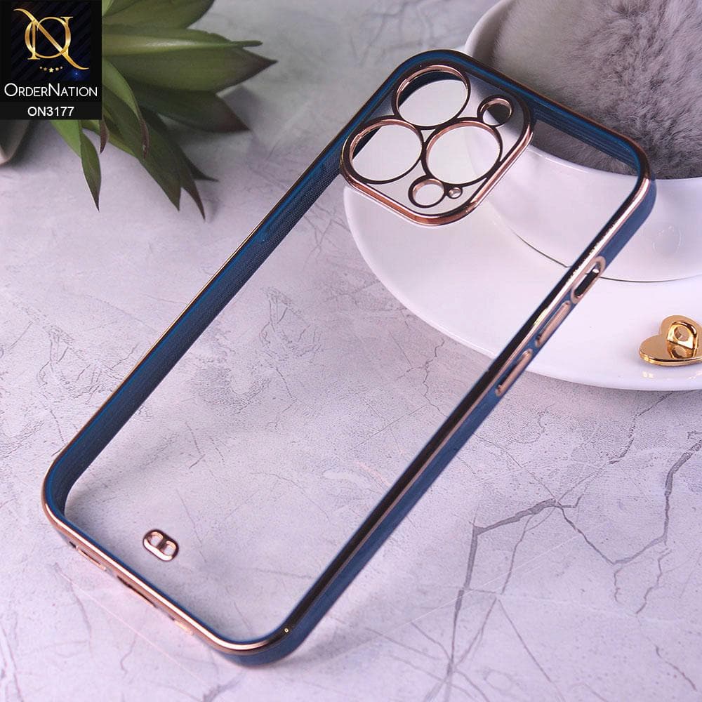iPhone 13 Pro Cover - Blue - Eletroplating Soft Square Straight Edge Transparent Soft Case With Camera Protection