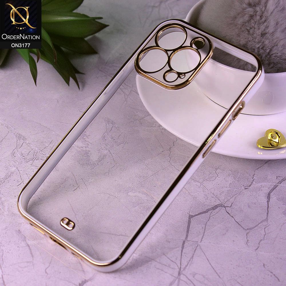 iPhone 13 Pro Cover - White - Eletroplating Soft Square Straight Edge Transparent Soft Case With Camera Protection