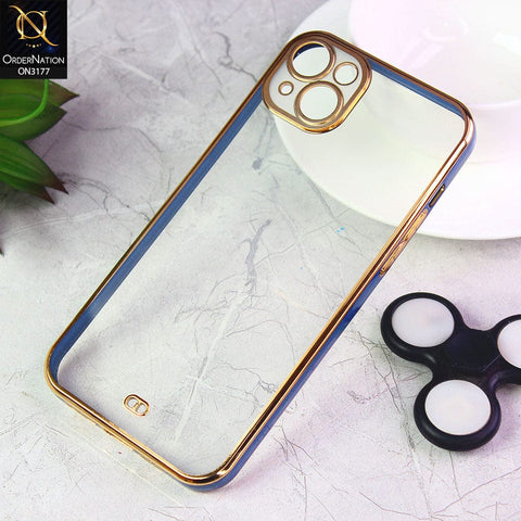 iPhone 14 Plus Cover - Blue - Eletroplating Soft Square Straight Edge Transparent Soft Case With Camera Protection