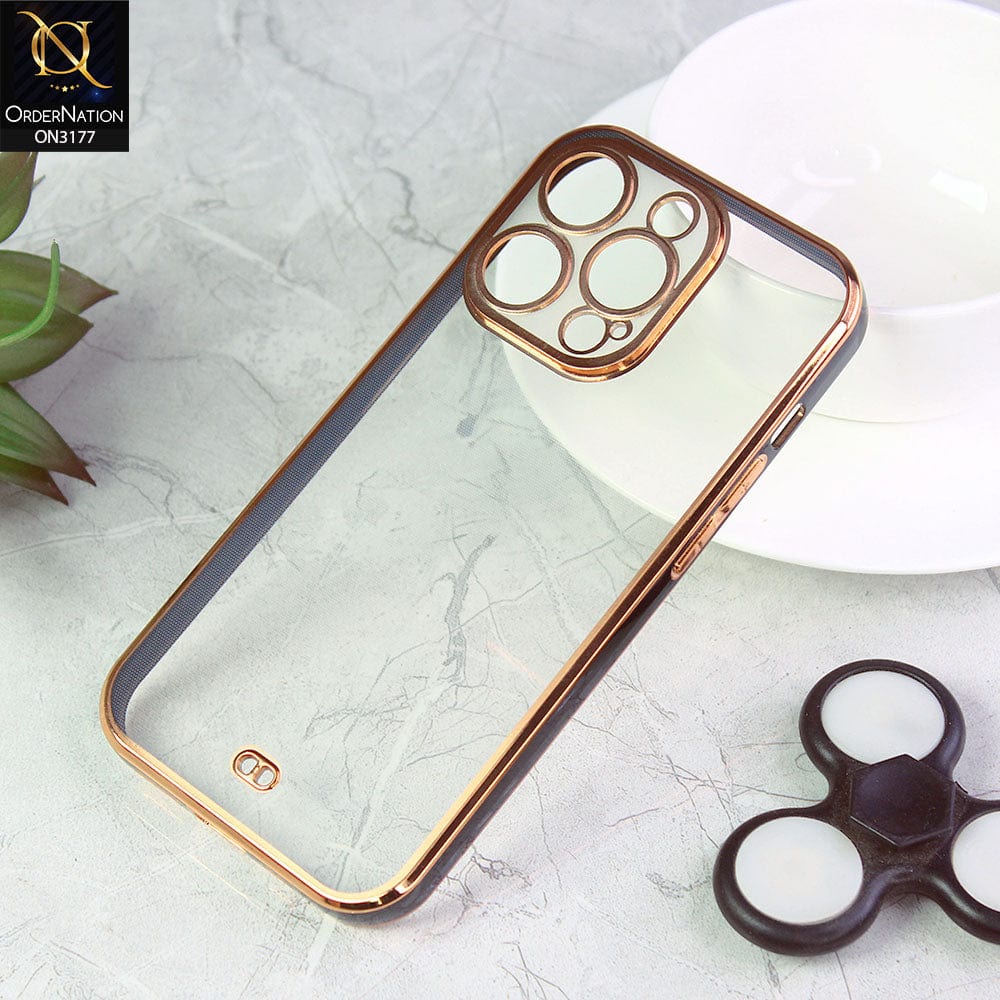 iPhone 14 Pro Cover - Black - Eletroplating Soft Square Straight Edge Transparent Soft Case With Camera Protection