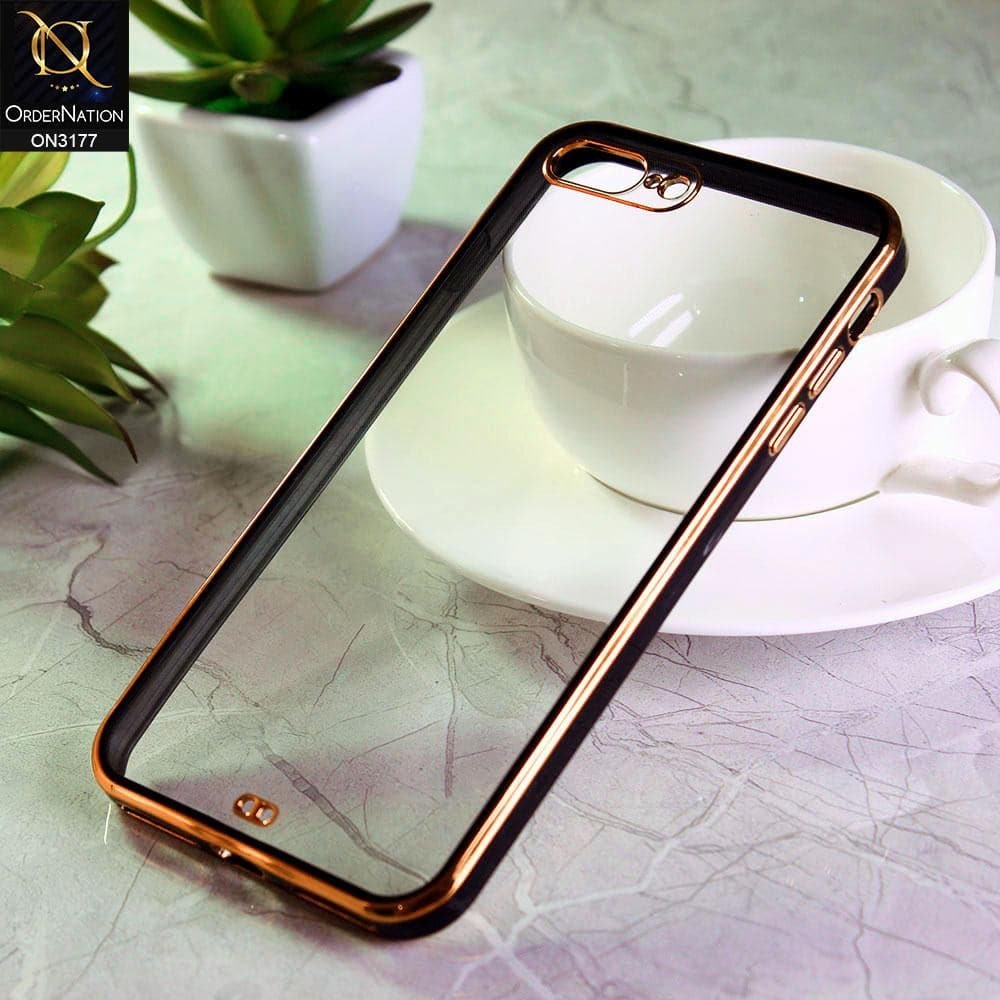 iPhone 8 Plus / 7 Plus Cover - Black - Eletroplating Soft Square Straight Edge Transparent Soft Case With Camera Protection